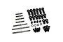 A set of Yeah Racing titanium turnbuckles, black plastic rod ends, metal ball studs, and small washers arranged on a white background.