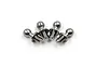 Four silver-coloured metal ball studs for RC cars arranged in a row against a white background.
