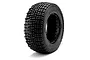 A single black Hot Bodies Rodeoo RC off-road tyre with a blocky tread pattern, shown against a white background.