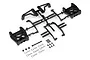 HPI Savage XS shock tower and roll bar parts tree with included hardware like screws, nuts, and body clips on a white background.