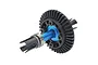 Tamiya front direct coupling set featuring a blue anodized aluminium shaft and black steel bevel gear with drive cups.