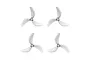 Four clear grey three-blade propellers for FPV drones, arranged in a grid on a white background.
