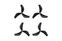 Four black Gemfan 3-blade propellers arranged in a grid on a white background.