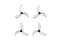 Four 45mm 3-blade drone propellers in clear grey plastic, arranged in a grid on a white background.