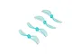 Four blue translucent 2-blade drone propellers arranged diagonally on a white background.