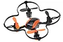 A UDI RC Nano quadcopter drone with a black and orange body, black propeller guards, and alternating black and orange propellers against a white background.