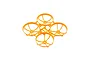 An orange BetaFPV drone frame with four circular propeller guards in a studio setting.