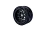 A single Method RC Velociter belted RC car wheel with a black hive-pattern rim and black rubber tyre, isolated on a white background.