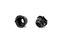 Two black metal 17mm hex wheel adapters for RC cars, shown from different angles against a white background.