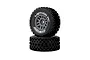 Two Method RC 1.2 Geoform all-terrain tyres mounted on grey 12-spoke rims, stacked vertically against a white background.