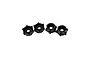 Four black plastic wheel hex adapters for RC cars arranged in a row against a white background.