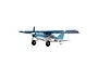 FMS Maule 1.5m RC plane in blue and white livery with landing gear and propeller, isolated on a white background.