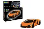 Revell 1/24 scale Lamborghini Revuelto plastic model kit box and a fully assembled, painted orange model car.