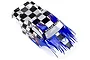 HSP 1/18 scale Kulak RC truck body shell featuring a blue, black, and white checkerboard and flame design on a white background.