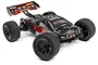 HPI Q32 RC Trophy Truggy in black and grey camouflage livery with orange accents, featuring a rear wing and black foam tires.