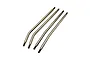 Four metal RC suspension link rods with threaded ends arranged diagonally on a white background.