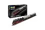 Revell 1/87 scale Orient Express plastic model kit box and the assembled train model displayed on a track against a white background.