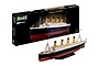 Revell 1/600 scale R.M.S. Titanic Easy Click model kit box and the fully assembled model ship on a display stand.