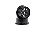 Two black Rovan 1/5 scale short course RC car rear rims stacked on a white background.