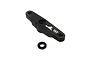 A black anodized aluminium 15T double-sided servo horn with a small black washer, isolated on a white background.