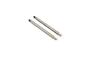 Two metallic hinge pins with threaded ends isolated on a white background.