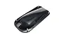 A black, glossy RC boat canopy with four silver mounting screws attached, isolated on a white background.