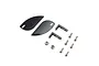 A set of two black RC boat turn fins with L-shaped mounting brackets, two locking nuts, and six silver machine screws on a white background.