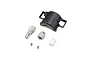 Pro Boat motor coupler and black plastic cover with associated metal hardware components on a white background.