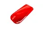 A glossy red RC boat canopy with four metal mounting pins attached, isolated on a white background.