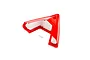 A red plastic RC boat bow cap with white foam inserts and four small silver screws on a white background.