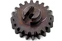 A dark metal pinion gear with 20 teeth and a keyed center hub, shown against a white background.
