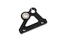 A black Rovan aluminium upper brake plate for RC vehicles, featuring a triangular shape with mounting holes and a silver metal insert.
