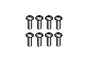 A set of eight silver-coloured metal button head screws with hex drive sockets arranged in two rows of four against a white background.