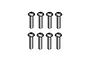 Eight silver-coloured metal button head hex screws arranged in two rows of four against a plain white background.