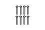 A set of eight silver-coloured metal button head screws with hexagonal drive sockets, arranged in two rows of four against a white background.