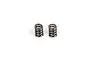 Two small, dark grey metal coil springs for an RC car drivetrain, shown side-by-side against a white background.