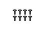 A set of eight black metal washer head screws arranged in two rows of four against a white background.