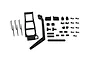 A collection of black plastic RC scale body accessories including a ladder, snorkel, windshield wipers, and various mounting brackets on a white background.