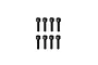 Eight black metal partial thread screw pins arranged in two rows of four against a white background.