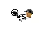RGT interior detail set including a steering wheel, gear shifters, rearview mirror, and a driver figure head wearing a cap and sunglasses.