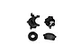 Four black plastic RGT transmission case components laid out on a white background.