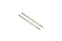 Two silver-coloured metal threaded rods for RC car steering or suspension linkages, isolated on a white background.