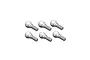 A set of six silver-colored metal toothed pivot ball studs arranged in two rows of three against a white background.
