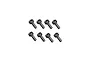 Eight black metal cap head screws with hex sockets arranged in two rows of four against a white background.