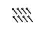 Eight black metal cap head screws arranged in two rows of four against a white background.