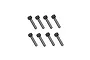A set of eight black metal cap head screws with fine threads arranged in two rows of four against a white background.