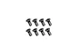 A set of eight black countersunk head screws with hex drive sockets arranged in two rows of four on a white background.