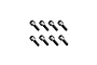 Eight metal grub screws with hex sockets arranged in two rows of four against a white background.