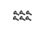 A set of six identical black metal shoulder screws arranged in two rows of three on a white background.