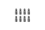 Eight identical silver-coloured metal pivot ball studs arranged in two rows of four against a plain white background.